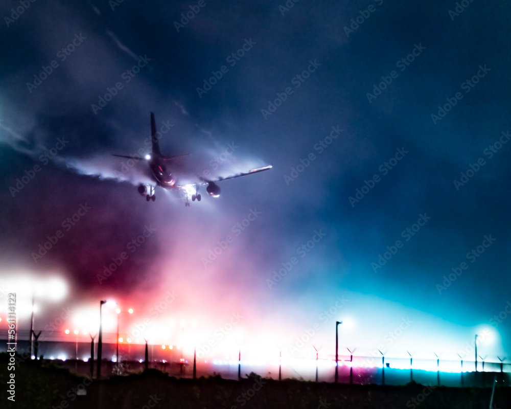 Wall mural plane lands on foggy lax