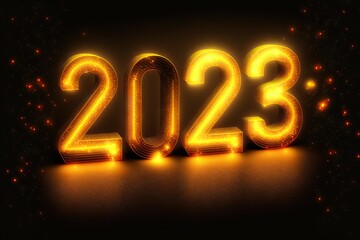 New Year 2023 celebration font. Yellow electric style. Generative AI