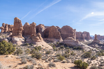 Fototapeta na wymiar Rock formations in the dry and arid landscape of Utah in the United States.