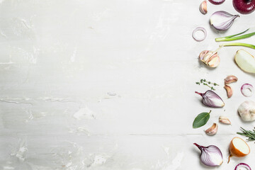 Onions and fresh green onions with garlic.