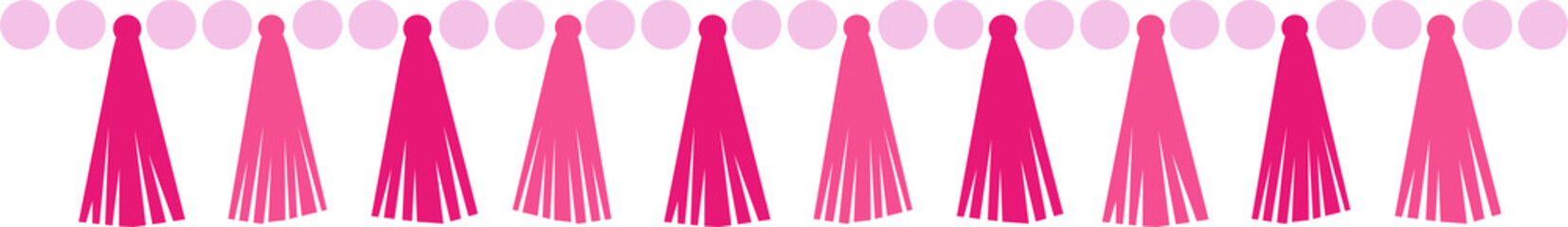 Valentine's day decoration garland and bunting made of tassels, beads. Party supplies. Flat illustration