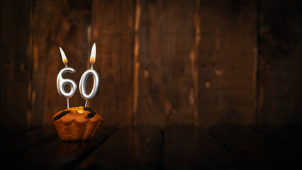 Festive background happy birthday copy space. Anniversary background with cypher and muffin....