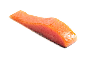 Salmon piece isolated on a white background.