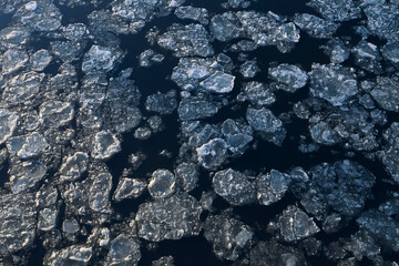 Ice floating on Elbe river 