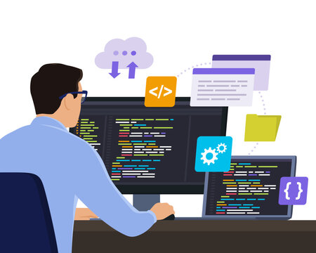 Software developer working with computers