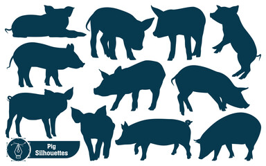 Collection of Animal Pig silhouette in different poses