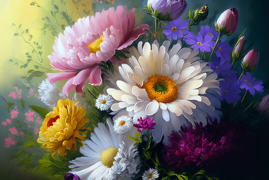 A bouguet of beautiful flowers in a sunny day. Created with Generative AI.