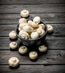 Fragrant fresh mushrooms in bowl.