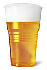 Golden beer in a plastic disposable cup