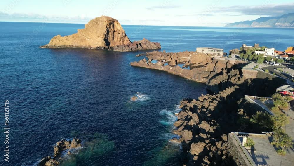 Sticker aerial view of porto muniz natural lava pools in madeira, portugal