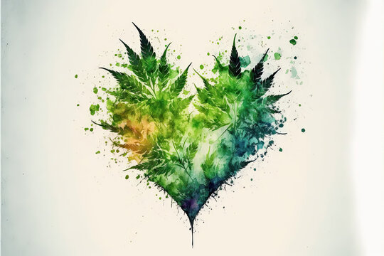 Watercolor Weed heart - Generative AI