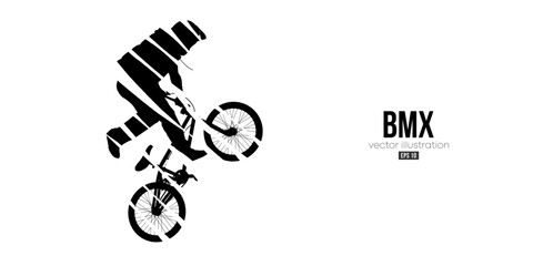Abstract silhouette of a bmx rider, man is doing a trick, isolated on white background. Cycling sport transport. Vector illustration