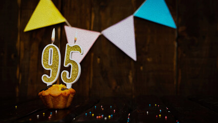 Beautiful anniversary background happy birthday with a golden number in a cake. Decoration background for a birthday with a number 95