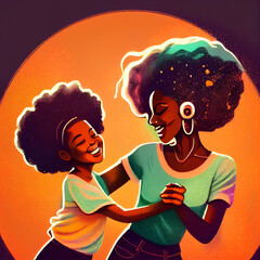 Happy african amarican mother and teenage daughter dancing together. Generative AI.