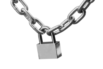 Key lock locked with a metal chain