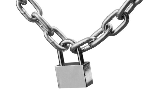 Key lock locked with a metal chain