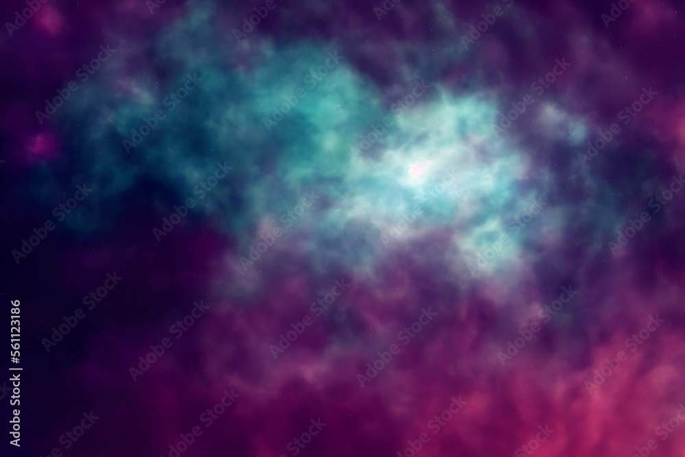 Wall mural gas nebula clouds with stars in deep space - psychodelic - generative ai