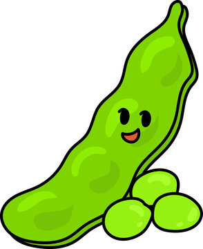 Naklejki green bean kawaii vegetable funny food clipart