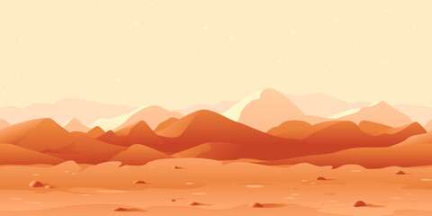 Fototapeta na wymiar Martian day landscape background tileable horizontally, sand hills with stones on a deserted planet