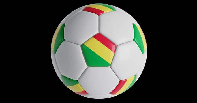 Soccer ball with flag of the Congo , black background loop alpha Trasparent 3D