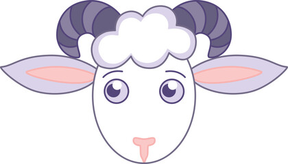 Muzzle of a cute cartoon ram - vector full color picture. Head of a ram with big horns - children's illustration