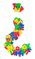 Colored plastic letters in the shape of a question mark