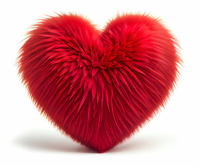 Generative AI Illustration of red fur heart isolated on white background. Valentine's day symbol digital art.. - 561126190