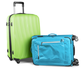 Colored full and closed suitcases, ready for the trip,