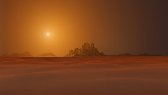 Martian mountains, 3D rendering, 3D illustration