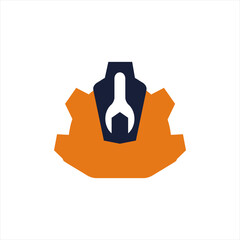 Unique helmet icon design with gear and wrench concept.