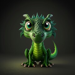 beautiful green baby dragon, AI generative