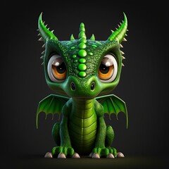 Fototapeta premium beautiful green baby dragon, AI generative