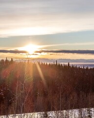 sunrise over Alaskan landscape during winter in Fairbanks, Alaska