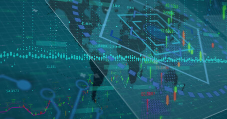 Image of data processing over world map