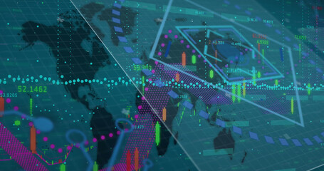 Image of data processing over world map