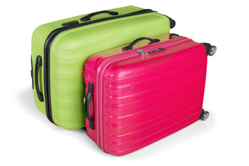 Colored full and closed suitcases, ready for the trip,