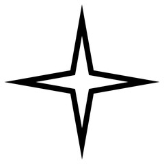 Simple monochrome vector graphic of a four pointed star on a white background. All sides and angles are mutually equal