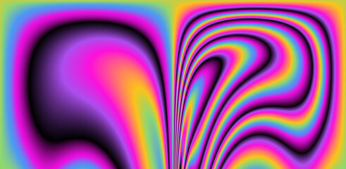 Abstract trippy background with marbled ebru texture and multicolored streaks. 