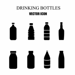 

Drink bottle icon black white template set isolated white background. Stock vector illustration.