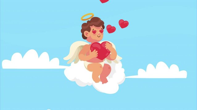 cupid angel love with heart animation