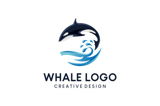 Whale logo design jumping over creative waves