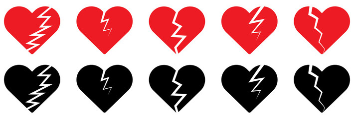 Broken or divorce hearts icon set. Symbol for website design, logo, app, UI. Vector illustration, EPS10