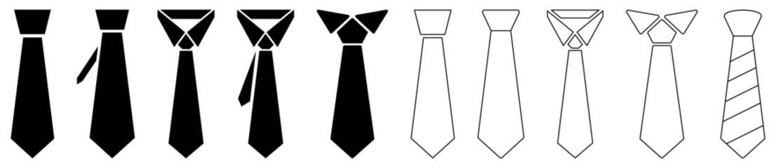 Collection of tie icons. Vector illustration isolated on white background - obrazy, fototapety, plakaty