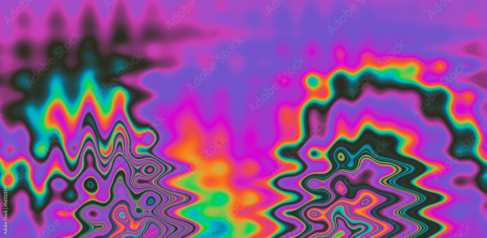 Poster Texture of a glitched TV screen with wavy and distorted moire pattern in acid colors.
