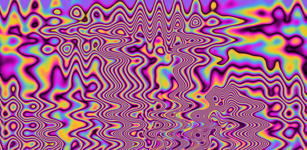 Aufkleber Texture of a glitched TV screen with wavy and distorted moire pattern in acid colors.