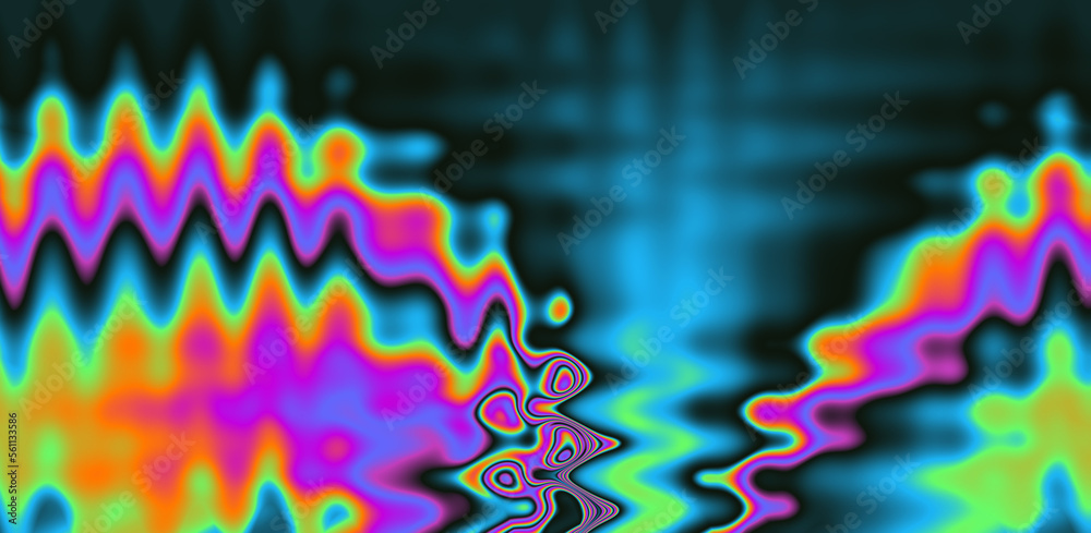 Poster Texture of a glitched TV screen with wavy and distorted moire pattern in acid colors.