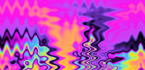 Texture of a glitched TV screen with wavy and distorted moire pattern in acid colors.