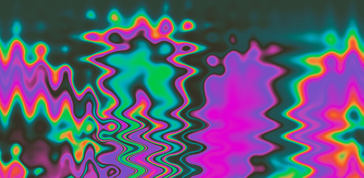 Texture of a glitched TV screen with wavy and distorted moire pattern in acid colors.