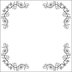 Black and white vegetal ornamental frame, decorative border with passiflora flowers, corners for greeting cards, banners, business cards, invitations, menus. Isolated vector illustration.