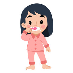 Hand drawn little girl brushing teeth